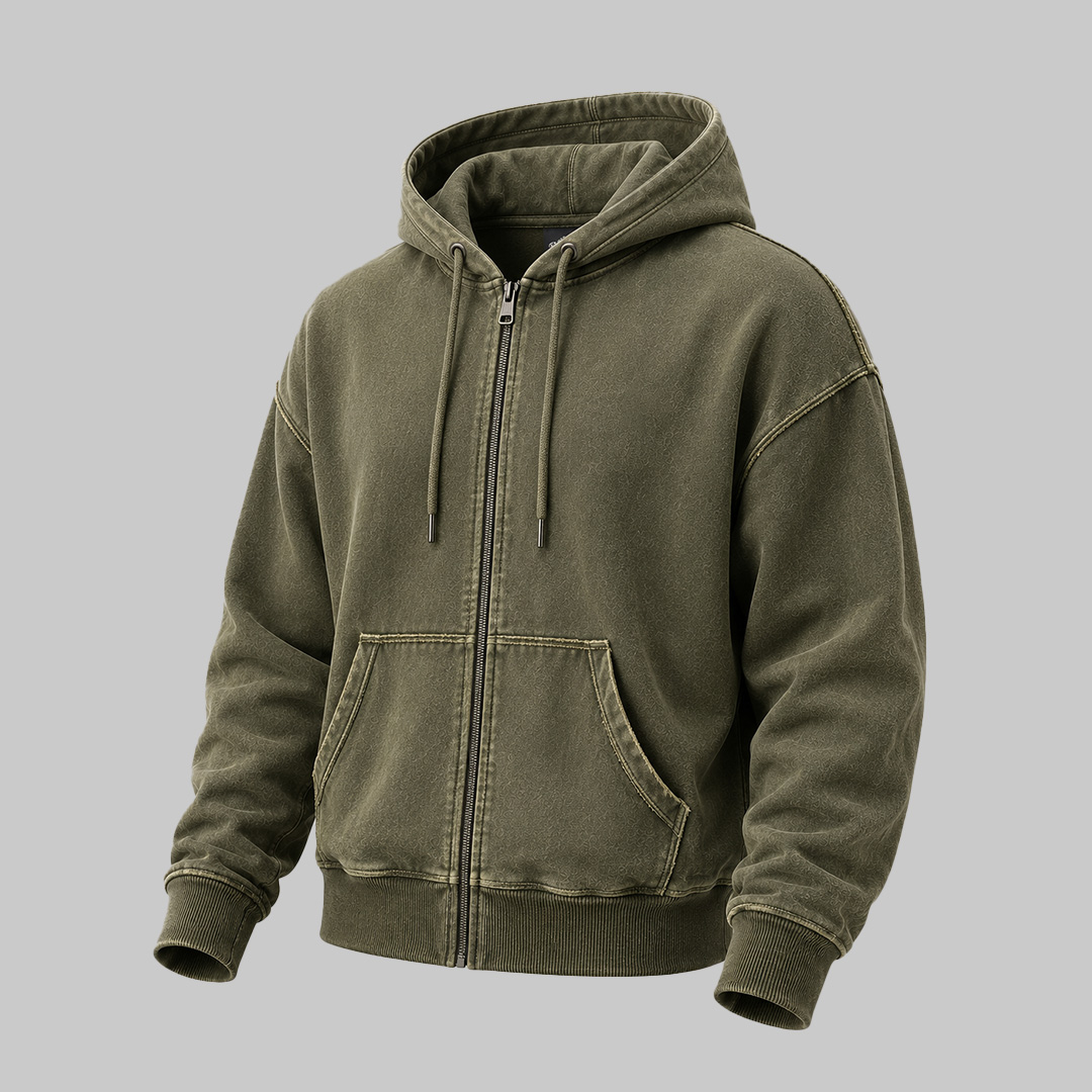 Washed Olive Zip Hoodie Style Manufacturer